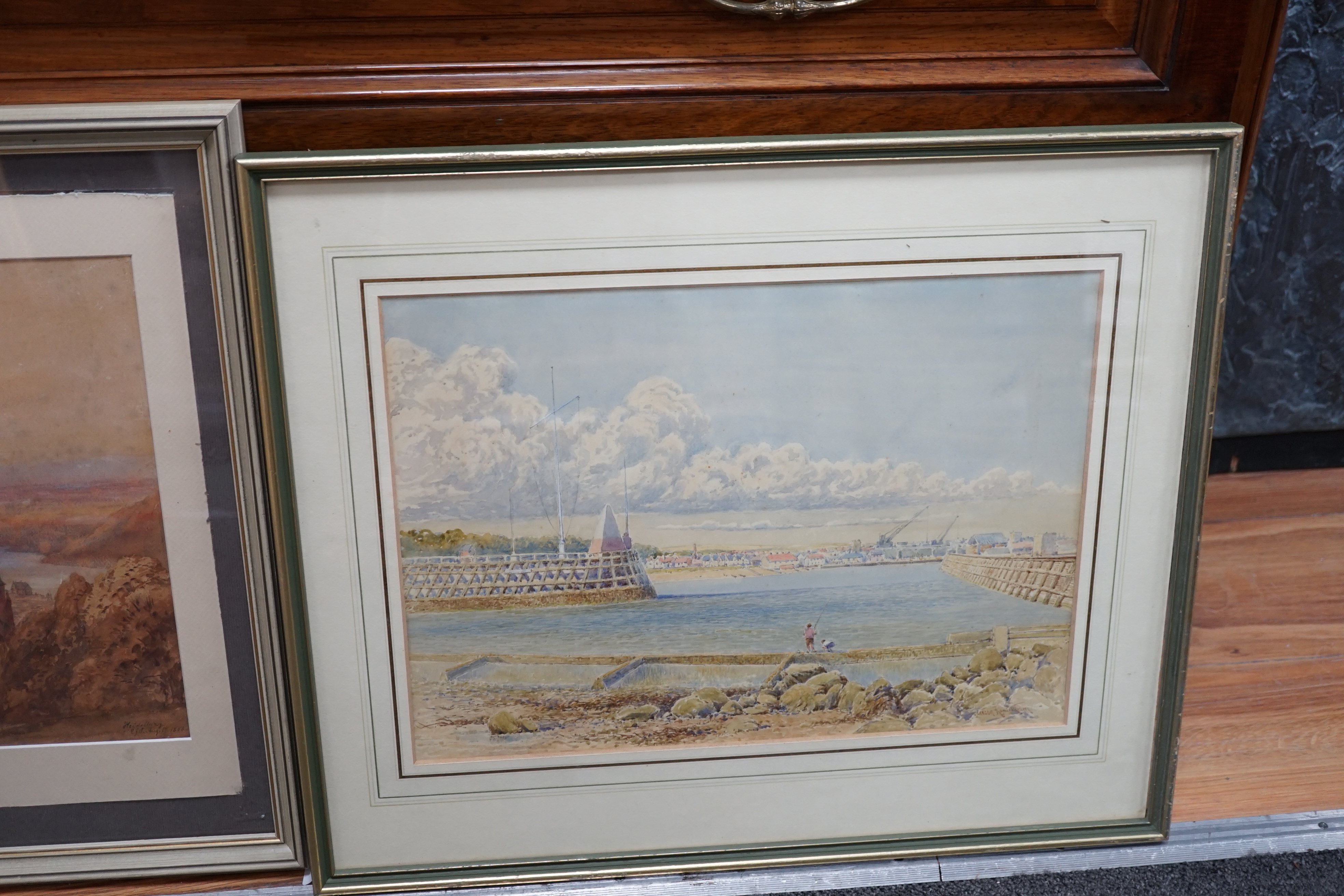 Two 19th century watercolours comprising: Thomas Leeson Rowbotham (1823-1875) and attributed to Eliza Turck (1832-1891), German landscape and Shoreham-by-Sea, each signed, largest 27 x 45cm. Condition - poor to fair